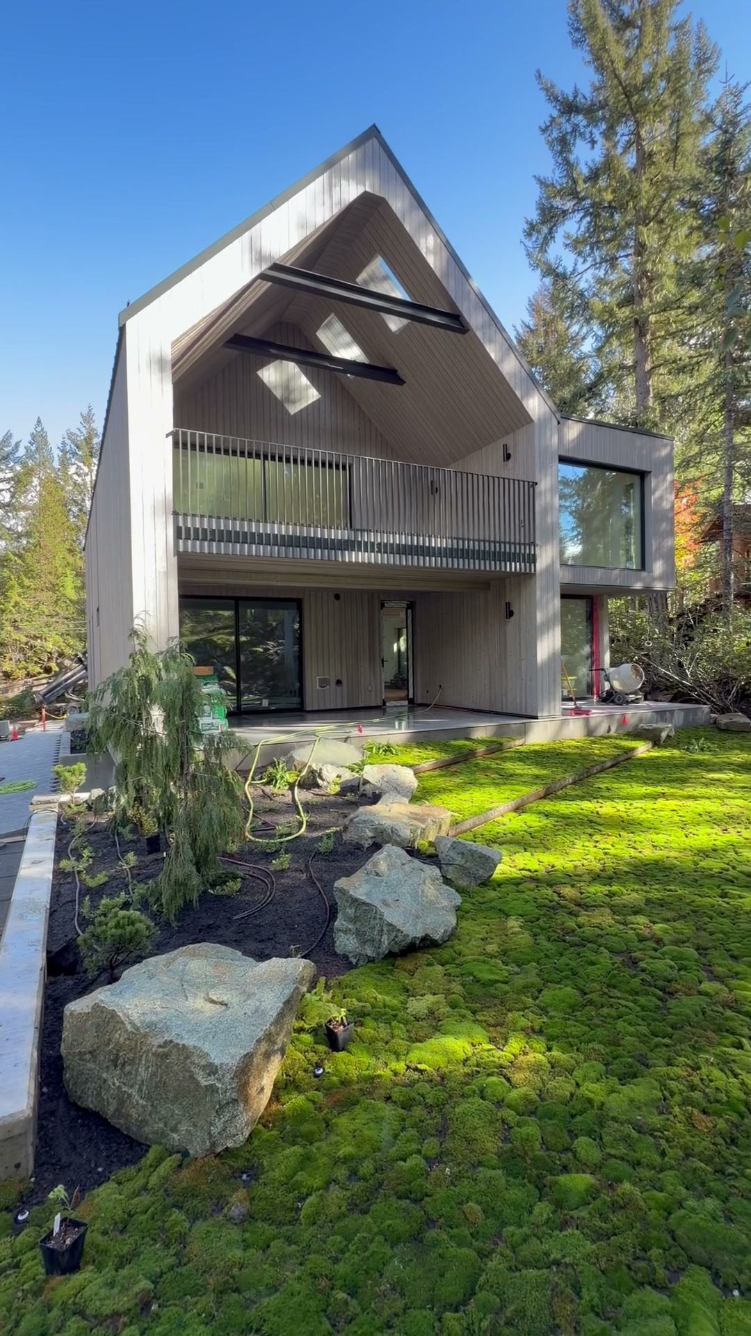 Modern A-frame home in Whistler, BC with a live moss garden